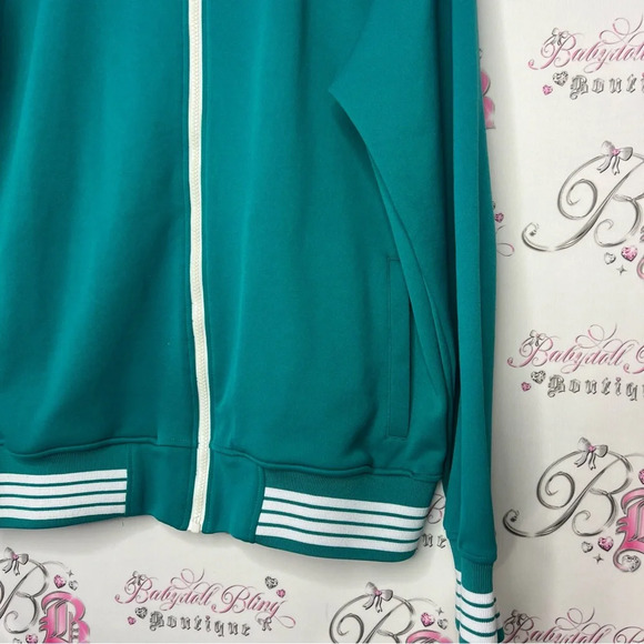 rocawear sweater zip up hoodie turquoise blue with white logo decals striped - Picture 5 of 12